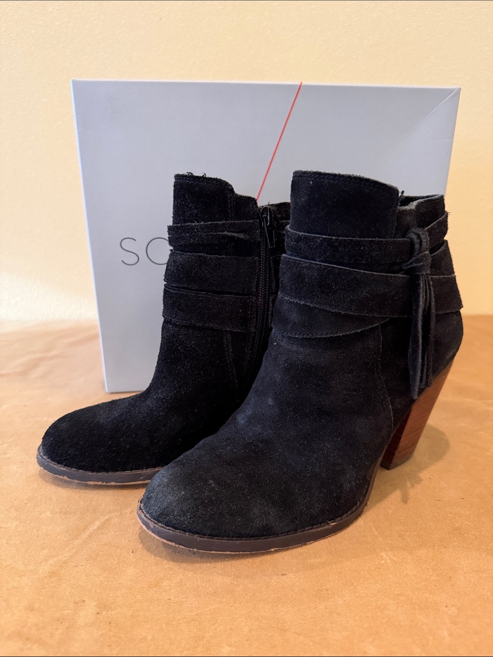 Sole Society Black Suede Ankle Booties with Wrapped Strap